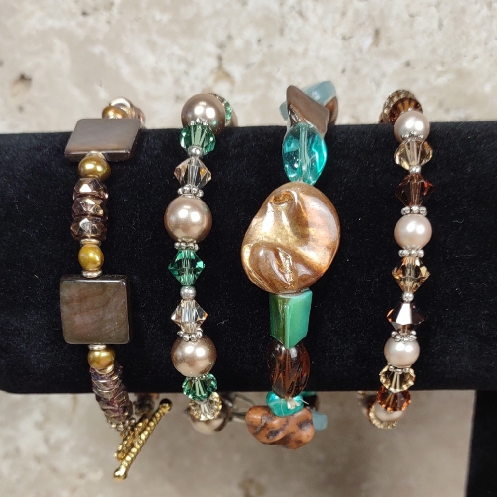 Artisan Crafted Art Glass Bead Bracelets 4pc Set